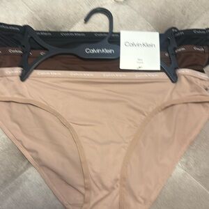 Calvin Klein nylon bikini panties, 3 pack, nude, brown and black, new